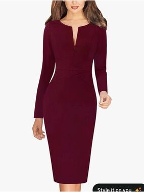 Women’s Long Sleeve Sheath Dress in Burgundy